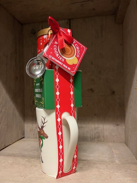 Beker-cadeauset 'Oh what a Joy' - Beker + hot chocolatemix (vanille), koekjes & lepeltje - Afbeelding 3